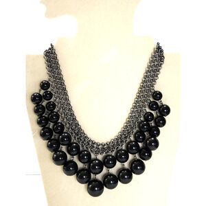 Gunmetal Chainmail Necklace Black Jet Bead Dangles Steampunk Gothic Vampire